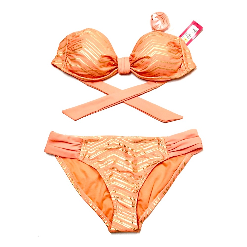 NWT- TARGET - XHILARATION Orange & Gold Strapless Two-Piece Bikini - SIZE: Small